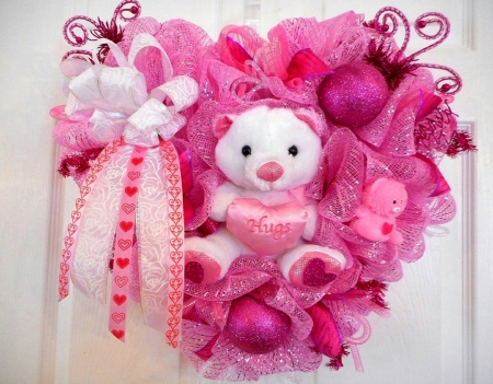 H U G s - adorable, lovely, hearts, love four seasons, valentines, pretty, pink, holiday, beloved valentines, colors, hugs, teddy bear, cute