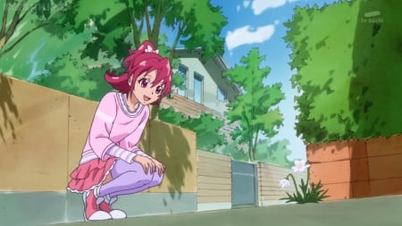 Pretty Flower - nice, redhead, female, anime girl, pretty cure, precure, cure heart, pretty, anime, cute, short hair, scene, adorable, girl, aida mana, red hair, lovely, kawaii, floral, sweet, flower