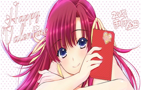 Happy Valentine - love, girl, red, long hair, valentine, cute, orginal, happy