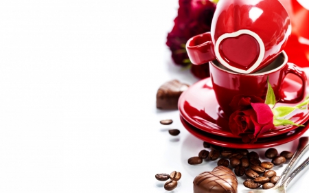 Happy Valentine's Day! - white, red, flower, rose, valentine, chocolate, heart, cup