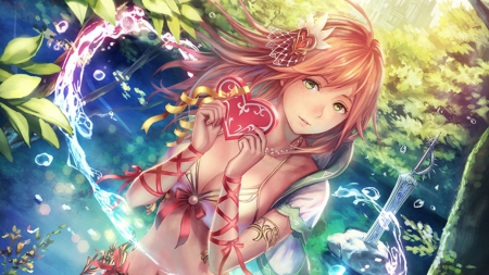 For U - nice, realistic, beauty, gift, female, hot, magic, heart, water, anime girl, bubbles, brown hair, pretty, anime, ribbon, pond, love, sexy, lake, girl, long hair, valentine, present, lovely, beautiful, scenery, sweet, happy valentine