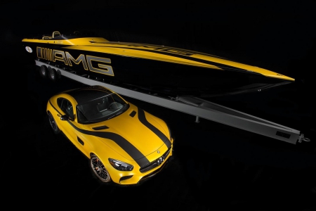 2016 Mercedes-Benz AMG GT S Cigarette Racing 50 Marauder Concept - mercedes, yellow, black, boat