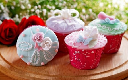 Cupcake - cupcake, cream, roses, dessert, food, sweet, flowers, muffins