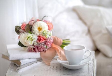 Still Life - tea, soft, flowers, candles, cup