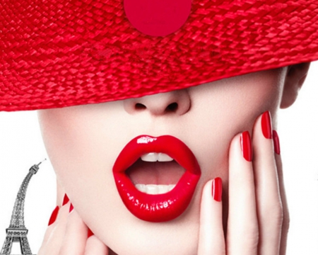 Gorgeous Lips - lips, red, woman, nails