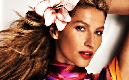 Gisele Bundchen - face, flower, model, gisele bundchen, girl, woman, femeie, freckles