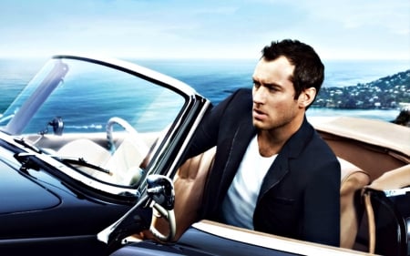 Jude Law - actor, car, blue, Jude Law, man