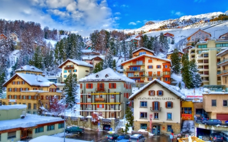 Mountain Houses in Winter - mountain houses, winter, chalets, houses, architecture