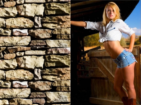 Cowgirl Leaning On A Wall - girls, women, style, fun, models, female, fashion, cowgirls, boots, rodeo, western, blondes, ranch