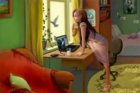 Creative Urge - fantasy, girl, computer, art, dream