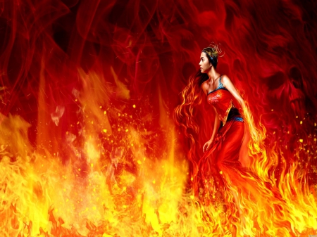 Hell's Flames - woman, flames, female, fantasy, fire