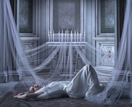 Essence - woman, female, candles, white dress, gothic