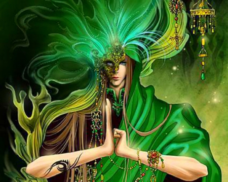 Sorcerer - fantasy, man, green, art