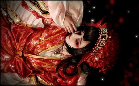 Beauty - doll, red, lying, art