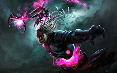 Sorcerer in battle - black, game, fantasy, fetschart, magical, man, pink, dark