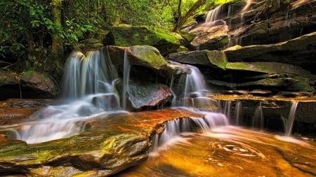 Rock Waterfall - nature, waterfalls, forests, rocks