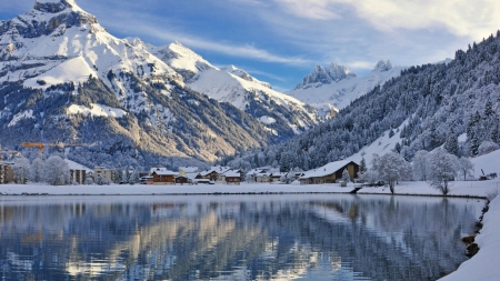 Engelberg - lake, landscape, water, wallpaper, mountains, swizterland, hd, nature, reflection, scene