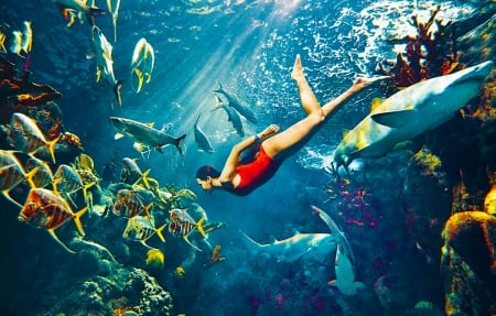 Beautiful Aqua - beautiful, photography, serene, singer, girl, rihanna, underwater, woman, fish