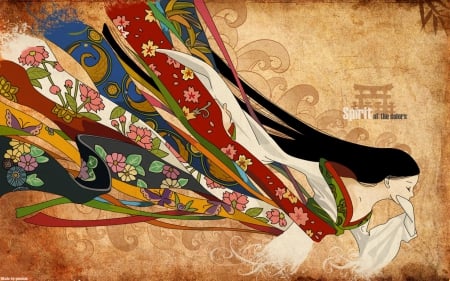 spirit of the colours - colours, kimono, spirit, woman