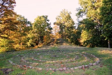 Buse castle mound by sunset. - sunsets, nature, autumn, fields