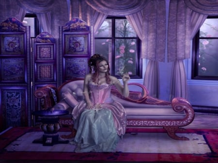 LINGERING DREAM - purple, female, pink, dream, dress