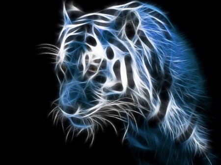 Tiger face - whiskers, striped, blue, light