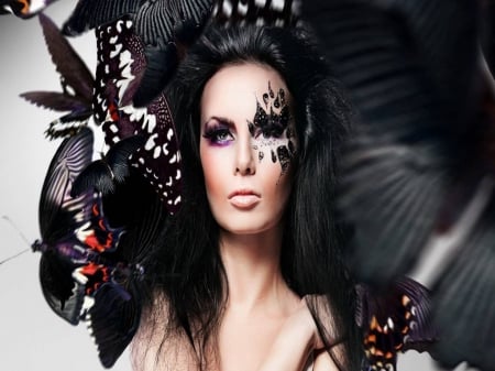 Model and nature - butterflies, woman, beauty, model