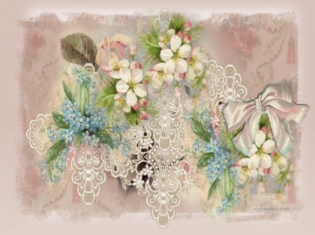 Vintage Floral Background - flowers, abstract, vintage, bows, 3d and cg