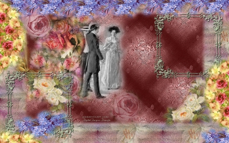 Romantic Vintage Background - flowers, abstract, vintage, romantic, 3d and cg, couple