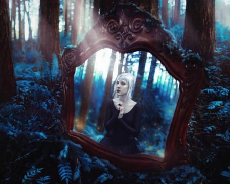 Mirror Mirror - woman, forest, woods, mirror