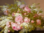 White lilac and pink roses