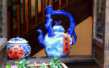 Tea and China - china town, old buliding, teapot, photography