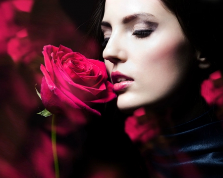 Rose Beauty - woman, face, rose, red