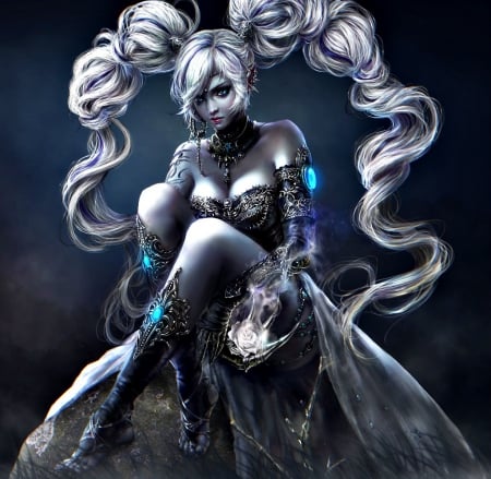 Fantasy girl - white, beauty, girl, blue, dark age, forsaken world