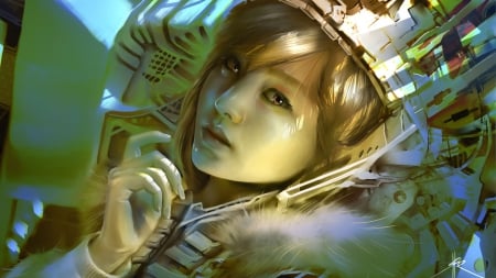 Girl - face, fantasy, girl, woman, art, green