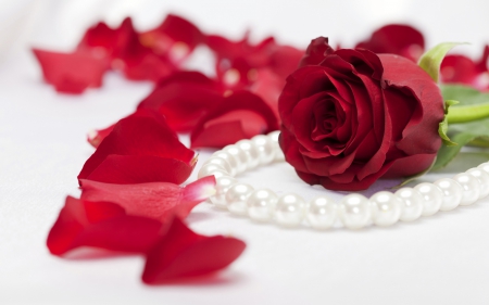 Happy Mother's Day! - mother day, white, pearls, red, beads, rose, flower, petals