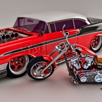 1956 Bel Air And A Kustom Harley