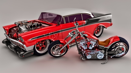 1956 Bel Air And A Kustom Harley