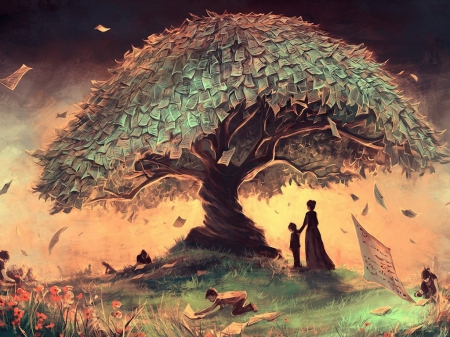 Tree of Life - nature, paper, tree, child, money