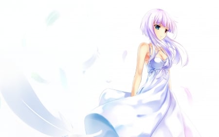 Anime girl - pretty, white dress, anime, white, red and blue eyes, girl