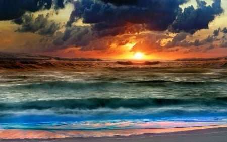 ocean sunset - cloud, ocean, wave, sunset