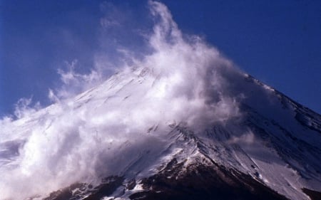 mount fuji - fog, japan, mountain, fuji