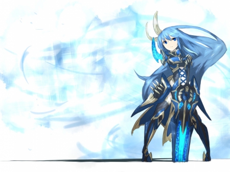 Sword girl - blu, sword, longhair, whit