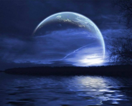 Moon - moon, nature, water, sky