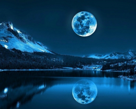 Moon Reflection - moon, nature, reflection, blue