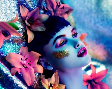 Artistic Woman - flowers, face, woman, make up