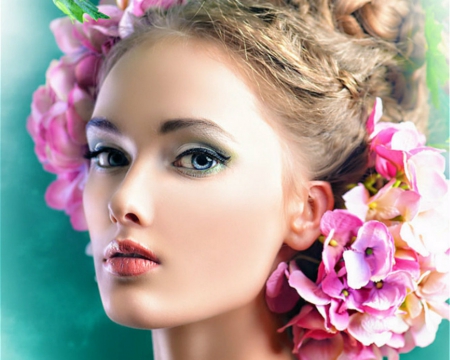 Pretty Face - woman, face, flowers, model