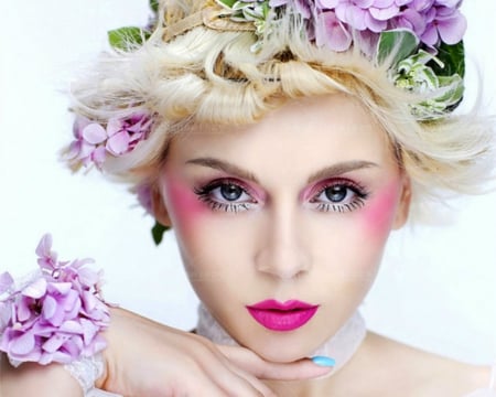 Pretty Face - face, model, flowers, make up, woman