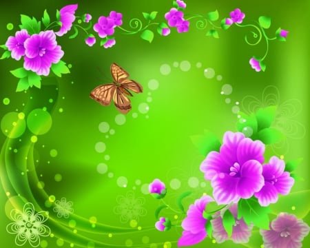 Floral Art - art, butterfly, abstract, flowers