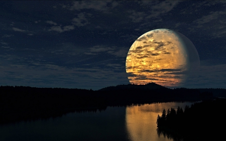 Full Moon Rising - moon, nature, reflection, river